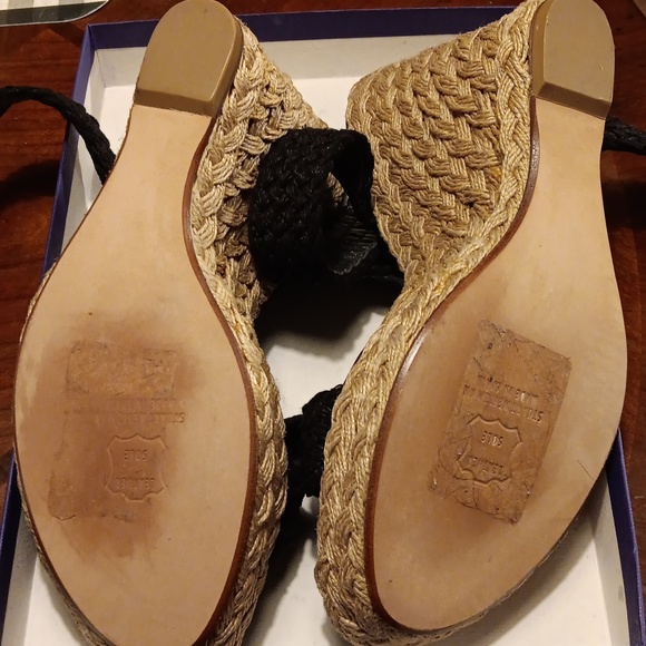 Stuart Weitzman Alex Nero Crochet Black  Woven Wedges Sandals 9.5 M - Picture 11 of 16